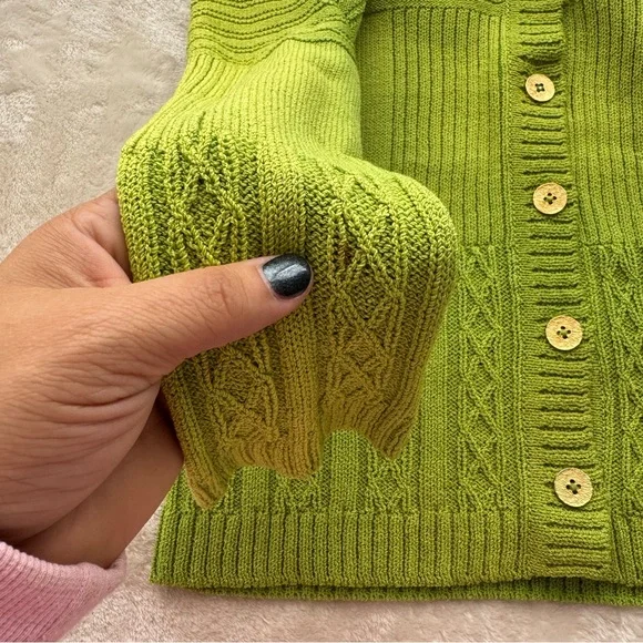 Vintage St. John Bright Green Santana Knit Button Down Crop Cardigan P